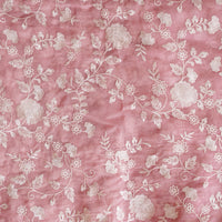 Mul Chanderi Pastel Pink With Flower Jaal Embroidery Fabric Mul Chanderi Pastel Pink With Flower Jaal Embroidery Fabric