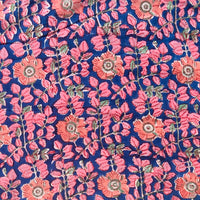 Pure Cotton Jaipuri Blue With Pink Flower Jaal Hand Block Print Fabric Pure Cotton Jaipuri Blue With Pink Flower Jaal Hand Block Print Fabric