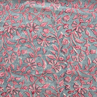 Pure Cotton Jaipuri Grey With Pink Flower Jaal Hand Block Print Fabric Pure Cotton Jaipuri Grey With Pink Flower Jaal Hand Block Print Fabric
