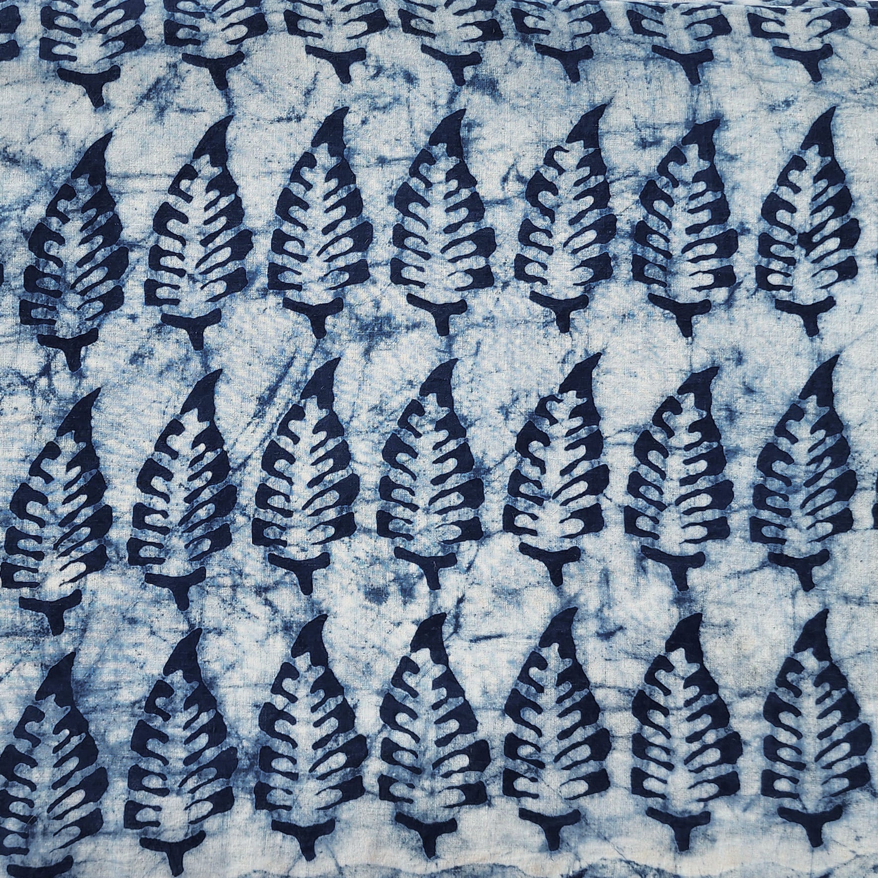 Pure Cotton Light Indigo With Dark Indigo Ferns Hand Block Print Fabri ...