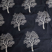 Pure Cotton Ajrak Black With Off White Tree Motif Hand Block Print Fabric Pure Cotton Ajrak Black With Off White Tree Motif Hand Block Print Fabric