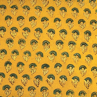 Pure Cotton Ajrak Turmeric Yellow With Green Flower Motif Hand Block Print Fabric Pure Cotton Ajrak Turmeric Yellow With Green Flower Motif Hand Block Print Fabric