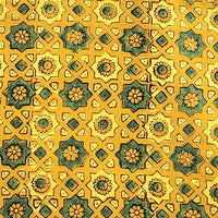 Pure Cotton Ajrak Turmeric Dyed With Green Star Tile Hand Block Print Fabric Pure Cotton Ajrak Turmeric Dyed With Green Star Tile Hand Block Print Fabric