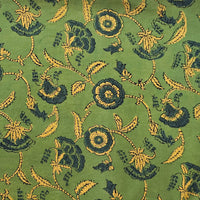 Pure Cotton Gad Ajrak Green With Yellow Flower Jaal Hand Block Print Fabric Pure Cotton Gad Ajrak Green With Yellow Flower Jaal Hand Block Print Fabric