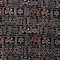 Pure Cotton Ajrak Vegetable Dyed Black With Red Warli Design Hand Block Print Fabric Pure Cotton Ajrak Vegetable Dyed Black With Red Warli Design Hand Block Print Fabric