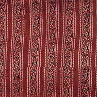 Pure Cotton Ajrak Vegetable Dyed Red With Cream And Black Flower Jaal Hand Block Print Fabric Pure Cotton Ajrak Vegetable Dyed Red With Cream And Black Flower Jaal Hand Block Print Fabric