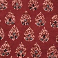 Pure Cotton Ajrak Vegetable Dyed Red With Cream And Black Flower Leaves Hand Block Print Fabric Pure Cotton Ajrak Vegetable Dyed Red With Cream And Black Flower Leaves Hand Block Print Fabric