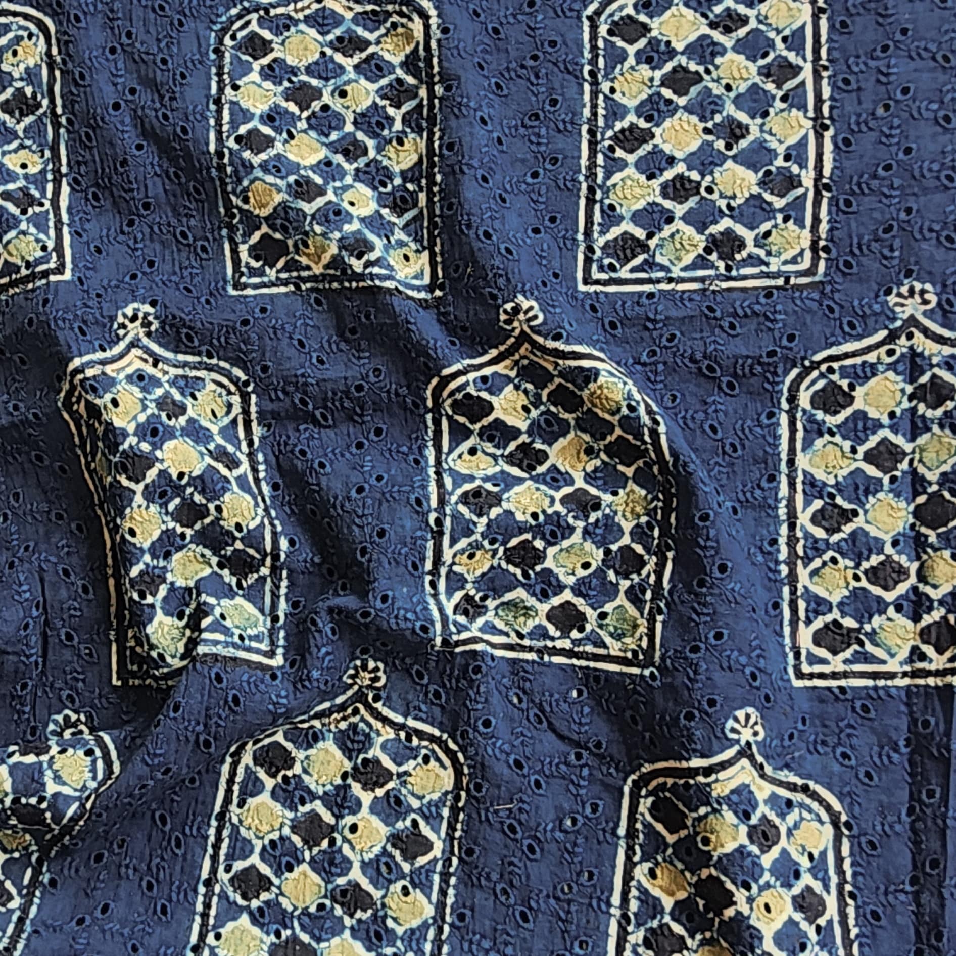 Blue - Hakoba Natural Dyed Cotton Ajrakh Hand Block Print Fabric 14