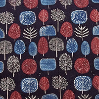 Pure Cotton Gad Ajrak Black With Blue And Maroon Tree Motif Hand Block Print Fabric Pure Cotton Gad Ajrak Black With Blue And Maroon Tree Motif Hand Block Print Fabric