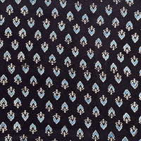Pure Cotton Ajrak Black With Blue Tiny Flower Motif Hand Block Print Fabric Pure Cotton Ajrak Black With Blue Tiny Flower Motif Hand Block Print Fabric