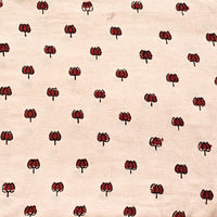 Pure Cotton Ajrak Cream With Red Tiny Lotus Motif Hand Block Print Fabric Pure Cotton Ajrak Cream With Red Tiny Lotus Motif Hand Block Print Fabric