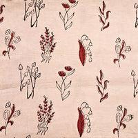 Pure Cotton Ajrak Cream With Red Flower Plant Motif Hand Block Print Fabric Pure Cotton Ajrak Cream With Red Flower Plant Motif Hand Block Print Fabric