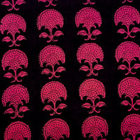 Pure Cotton Bagh Black And Pink Flower With Border Hand Block Print Fabric Pure Cotton Bagh Black And Pink Flower With Border Hand Block Print Fabric