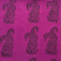 Pure Cotton Bagh Megenta With Black Kairi Motif And Border Hand Block Print Fabric Pure Cotton Bagh Megenta With Black Kairi Motif And Border Hand Block Print Fabric
