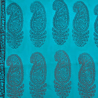Pure Cotton Bagh Light Blue With Black And Marron Big Kairi Motif With Border Hand Block Print Fabric Pure Cotton Bagh Light Blue With Black And Marron Big Kairi Motif With Border Hand Block Print Fabric