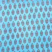 Pure Cotton Bagh Blue And Marron Small Leaf With Border Hand Block Print Fabric Pure Cotton Bagh Blue And Marron Small Leaf With Border Hand Block Print Fabric