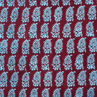 Pure Cotton Bagh Marron And Blue Small Kairi With Border Hand Block Print Fabric Pure Cotton Bagh Marron And Blue Small Kairi With Border Hand Block Print Fabric