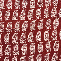 Pure Cotton Bagh Marron And Cream Small Kairi Motif With Border Hand Block Print Fabric Pure Cotton Bagh Marron And Cream Small Kairi Motif With Border Hand Block Print Fabric
