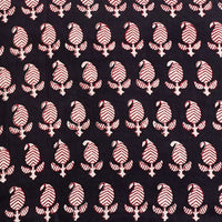 Pure Cotton Bagh Black With Cream And Red Small Kairi Motif With Border Hand Block Print Fabric Pure Cotton Bagh Black With Cream And Red Small Kairi Motif With Border Hand Block Print Fabric