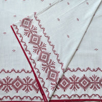 Pure Cotton Handloom Jamdani woven Fabric Light Grey With Red Border Design Pure Cotton Handloom Jamdani woven Fabric Light Grey With Red Border Design