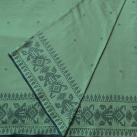 Pure Cotton Handloom Jamdani woven Fabric Celadon Green With Blue Border Design Pure Cotton Handloom Jamdani woven Fabric Celadon Green With Blue Border Design