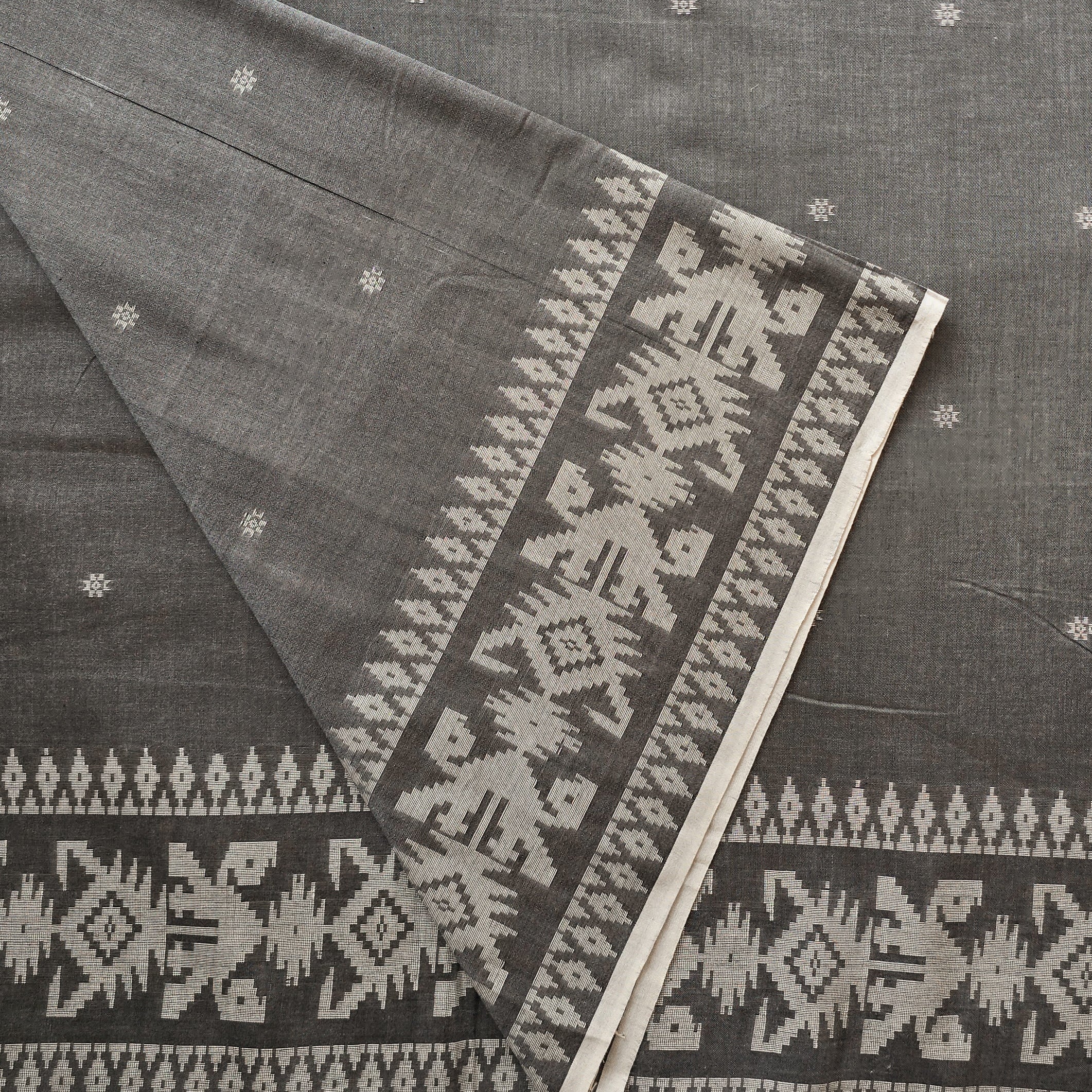 Grey - Godavari Jamdani Geometric Buti Pure Handloom Cotton Fabric