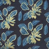 Pure Cotton Vanaspati Blueish Black With Green Flower And Leaves Hand Block Print Fabric Pure Cotton Vanaspati Blueish Black With Green Flower And Leaves Hand Block Print Fabric