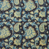 Pure Cotton Vanaspati Blueish Black With Green Paisley Flower Hand Block Print Fabric Pure Cotton Vanaspati Blueish Black With Green Paisley Flower Hand Block Print Fabric