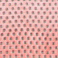 Pure Cotton Jaipuri Peach With Pink Tiny Flower Motif Hand Block Print Fabric Pure Cotton Jaipuri Peach With Pink Tiny Flower Motif Hand Block Print Fabric