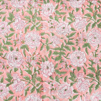 Pure Cotton Jaipuri Peach With Pink Flower Jaal Hand Block Print Fabric Pure Cotton Jaipuri Peach With Pink Flower Jaal Hand Block Print Fabric