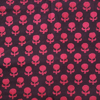 Pure Cotton Bagh Black With Pink Flower Motif Hand Block Print Fabric Pure Cotton Bagh Black With Pink Flower Motif Hand Block Print Fabric