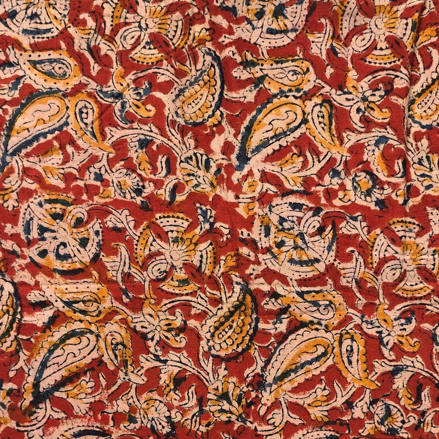 Red - Natural Dyed Block Print Cotton Kalamkari Fabric 13