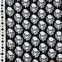 Pure Cotton Dabu Lurex Katha Black With White Flowers Hand Block Print Fabric Pure Cotton Dabu Lurex Katha Black With White Flowers Hand Block Print Fabric