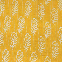 Pure Cotton Dabu Lurex Katha Yellow With White Flower Motif Hand Block Print Fabric Pure Cotton Dabu Lurex Katha Yellow With White Flower Motif Hand Block Print Fabric