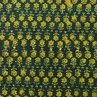 Pure Cotton Ajrak Green With Yellow Tiny Flower Motif Hand Block Print Fabric Pure Cotton Ajrak Green With Yellow Tiny Flower Motif Hand Block Print Fabric