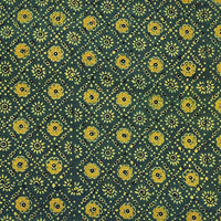 Pure Cotton Ajrak Green With Mustard Diagonal Mesh Flowers Motifs Hand Block Print Fabric Pure Cotton Ajrak Green With Mustard Diagonal Mesh Flowers Motifs Hand Block Print Fabric