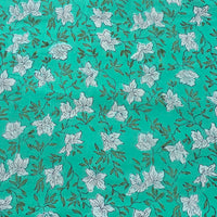 Pure Cotton Discharge Aqua With Flower Jaal Hand Block Print Fabric Pure Cotton Discharge Aqua With Flower Jaal Hand Block Print Fabric