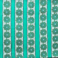 Pure Cotton Discharge Aqua With Border Stripes Hand Block Print Fabric Pure Cotton Discharge Aqua With Border Stripes Hand Block Print Fabric