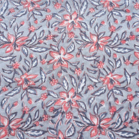 Pure Cotton Jaipuri Grey With Peach Flower Jaal Hand Block Print Fabric Pure Cotton Jaipuri Grey With Peach Flower Jaal Hand Block Print Fabric