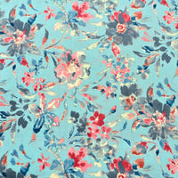 Pure Cotton Screen Print Blue With Peach And Light Yellow Fabric Pure Cotton Screen Print Blue With Peach And Light Yellow Fabric