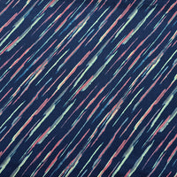 Pure Cotton Screen Print Blue With Peach And Yellow Slant Lines Fabric Pure Cotton Screen Print Blue With Peach And Yellow Slant Lines Fabric