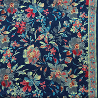 Pure Cotton Screen Print Blue With Pink And Yellow Flower Jaal Fabric Pure Cotton Screen Print Blue With Pink And Yellow Flower Jaal Fabric