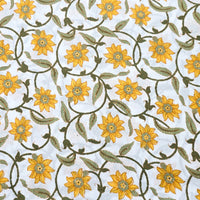 Pure Cotton Screen Print White With Yellow Flower Jaal Fabric Pure Cotton Screen Print White With Yellow Flower Jaal Fabric