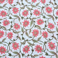 Pure Cotton Screen Print White With Peach Flower Jaal Fabric Pure Cotton Screen Print White With Peach Flower Jaal Fabric