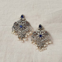 BALAMANI-Blue Stone Intricate Design German Oxidized Earring BALAMANI-Blue Stone Intricate Design German Oxidized Earring