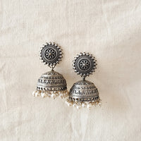 BALAMANI-Jhumka Earrings With Pearl Hanging German Oxidized BALAMANI-Jhumka Earrings With Pearl Hanging German Oxidized