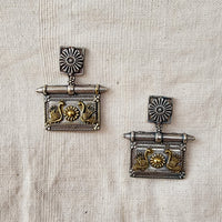 BALAMANI-Silver Tone Peacock Face Tribal German Oxidised Earring BALAMANI-Silver Tone Peacock Face Tribal German Oxidised Earring