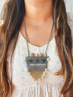 Neckpiece -Green Stone Geometry With Pearls German Oxidised Neckpiece Neckpiece -Green Stone Geometry With Pearls German Oxidised Neckpiece