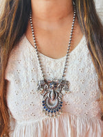 Neckpiece -Dark Blue Stone Silver Elephant Design With Pearls And German Oxidised Neckpiece Neckpiece -Dark Blue Stone Silver Elephant Design With Pearls And German Oxidised Neckpiece