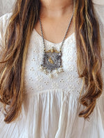 Neckpiece -Black Stone With Peacock Face Tribal And Pearls German Oxidised Neckpiece Neckpiece -Black Stone With Peacock Face Tribal And Pearls German Oxidised Neckpiece